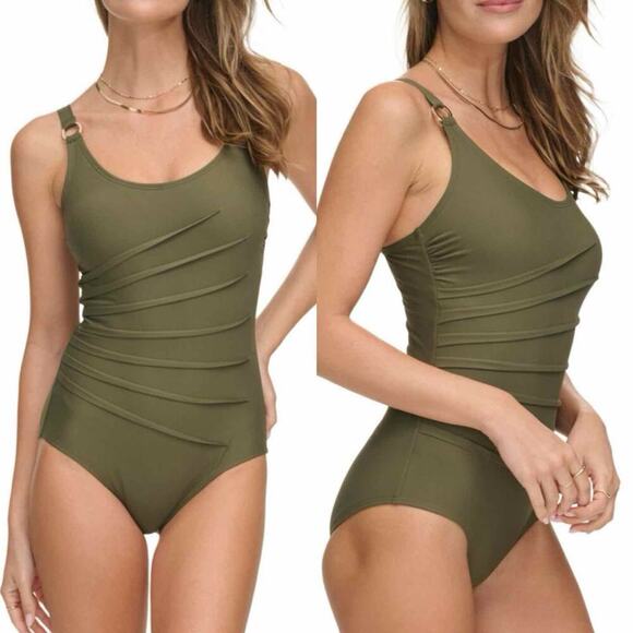 DKNY Cruise 2025 Starburst Ruched Scoopneck One-Piece Swimsuit XL - Picture 7 of 8